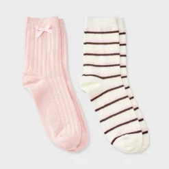 Women's Pointelle With Bow & Striped 2pk Mid Crew Socks - Wild Fable™ -Thredup Fashion Shop GUEST 040c8195 3f0c 4c90 9af8 86b19adb4399