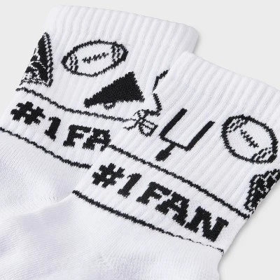 Women's Game Day "#1 Fan" Ribbed Cushioned Mid Crew Socks - Wild Fable™ White/Black 4-10 4 Women's Game Day "#1 Fan" Ribbed Cushioned Mid Crew Socks - Wild Fable™ White/Black 4-10 - Image 2