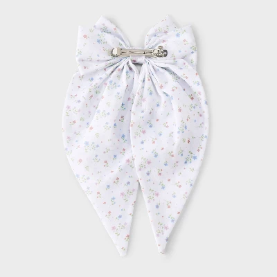 Fabric Bow Hair Barrette - Wild Fable™ White/Floral: Polyester Clip For All Hair Types, Solid Pattern, 18+ Age 3 Fabric Bow Hair Barrette - Wild Fable™ White/Floral: Polyester Clip For All Hair Types, Solid Pattern, 18+ Age