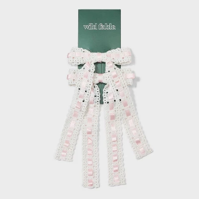 Ribbon Bow Pelican Hair Clip Set 2pc - Wild Fable™ White/Light Pink 3 Ribbon Bow Pelican Hair Clip Set 2pc - Wild Fable™ White/Light Pink