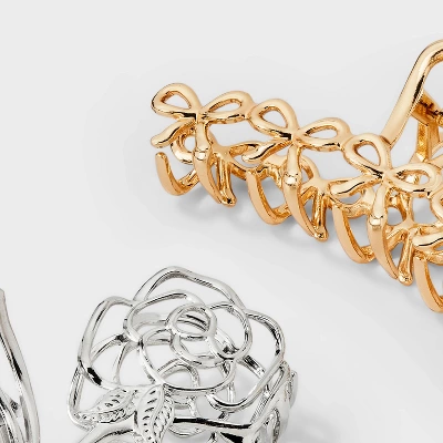 Bow And Rose Claw Hair Clip Set 2pc - Wild Fable™ Gold/Silver 4 Bow And Rose Claw Hair Clip Set 2pc - Wild Fable™ Gold/Silver - Image 2