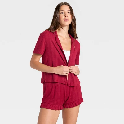 Women's Pointelle Notch Collar Shirt And Shorts Pajama Set - Wild Fable™ 4 Women's Pointelle Notch Collar Shirt And Shorts Pajama Set - Wild Fable™ - Image 2