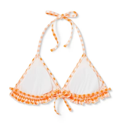 Women's Ruffle Detail Triangle Bikini Top - Wild Fable™ Orange Gingham 8 Women's Ruffle Detail Triangle Bikini Top - Wild Fable™ Orange Gingham - Image 6