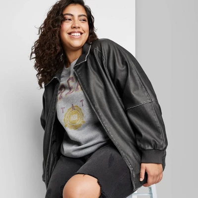 Women's Distressed Faux Leather Bomber Jacket - Wild Fable™ Black 6 Women's Distressed Faux Leather Bomber Jacket - Wild Fable™ Black - Image 4