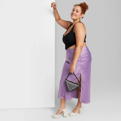 Women's Satin Lace Trim Midi Skirt - Wild Fable™ 5 Women's Satin Lace Trim Midi Skirt - Wild Fable™ - Image 3