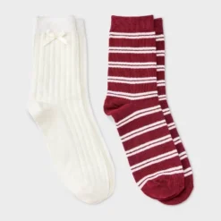 Women's Pointelle With Bow & Striped 2pk Mid Crew Socks - Wild Fable™ -Thredup Fashion Shop GUEST 27fd502b 8ac7 4628 a43b 42235c53246e