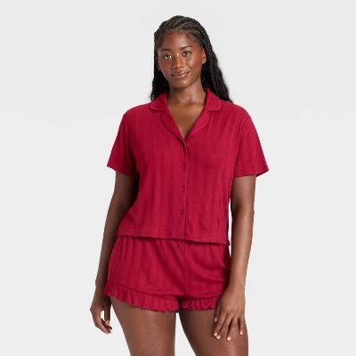 Women's Pointelle Notch Collar Shirt And Shorts Pajama Set - Wild Fable™ 5 Women's Pointelle Notch Collar Shirt And Shorts Pajama Set - Wild Fable™ - Image 3
