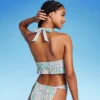 Women's Ruffle Tie-Front Halter Bikini Top - Wild Fable™ Green Floral Print