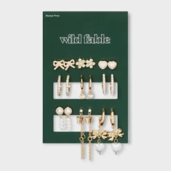Bow Butterfly And Faux Pearl Earring Set 9pc - Wild Fable™ Gold