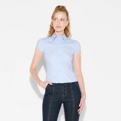 Women's Puff Sleeve Button-Down Shirt - Wild Fable™ 3 Women's Puff Sleeve Button-Down Shirt - Wild Fable™