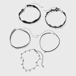 Lace Chain & Bead Choker Set 5pc - Wild Fable™ Black: Lobster Claw Clasp, Brass Material, 12" Length