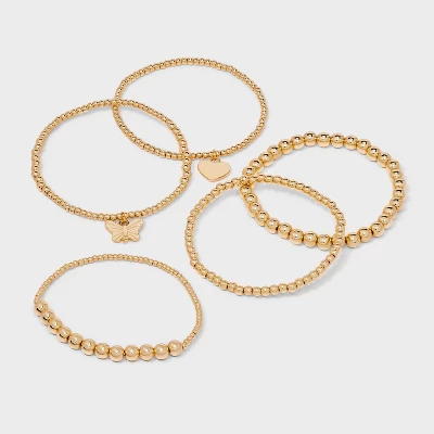 Butterfly And Heart Charm Stretch Bracelet Set 5pc - Wild Fable™ Gold 6 Butterfly And Heart Charm Stretch Bracelet Set 5pc - Wild Fable™ Gold - Image 4