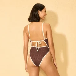 Women's Contrast Binding Crochet Overlay Extra High Leg Extra Cheeky One Piece Swimsuit - Wild Fable™