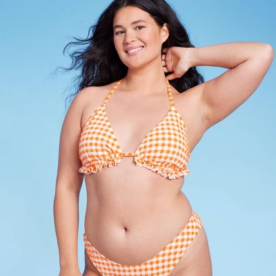 Women's Ruffle Detail Triangle Bikini Top - Wild Fable™ Orange Gingham 5 Women's Ruffle Detail Triangle Bikini Top - Wild Fable™ Orange Gingham - Image 3