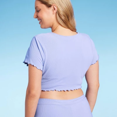 Women's Ruffle Detail Ribbed Short Sleeve Cropped Rashguard - Wild Fable™ Purple 5 Women's Ruffle Detail Ribbed Short Sleeve Cropped Rashguard - Wild Fable™ Purple - Image 3