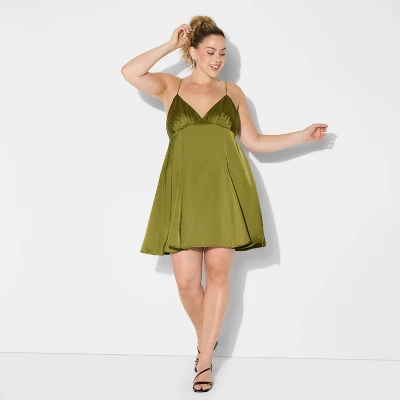 Women's Satin Mini Slip Dress - Wild Fable™ Olive Green 6 Women's Satin Mini Slip Dress - Wild Fable™ Olive Green - Image 4