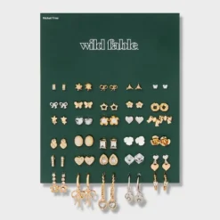Flower Bow And Heart Earring Set 30pc - Wild Fable™ Gold