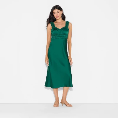 Women's Ruched Midi Bodycon Dress - Wild Fable™ Dark Green 3 Women's Ruched Midi Bodycon Dress - Wild Fable™ Dark Green