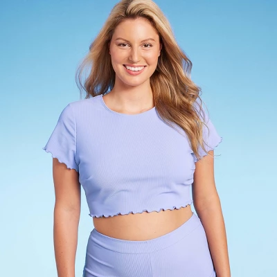 Women's Ruffle Detail Ribbed Short Sleeve Cropped Rashguard - Wild Fable™ Purple 4 Women's Ruffle Detail Ribbed Short Sleeve Cropped Rashguard - Wild Fable™ Purple - Image 2