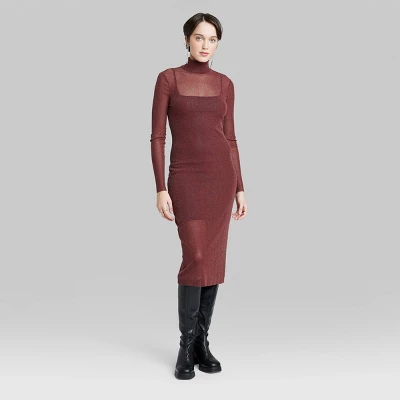 Women's Long Sleeve Lurex Mesh Midi Dress - Wild Fable™ Burgundy 3 Women's Long Sleeve Lurex Mesh Midi Dress - Wild Fable™ Burgundy