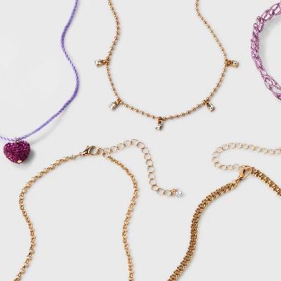 Embellished Heart Choker Necklace Set 5pc - Wild Fable™ Gold/Purple 4 Embellished Heart Choker Necklace Set 5pc - Wild Fable™ Gold/Purple - Image 2