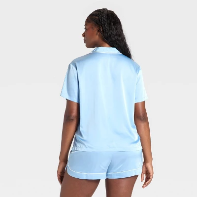 Women's Satin Short Sleeve Notch Collar Shirt And Shorts Pajama Set - Wild Fable™ 6 Women's Satin Short Sleeve Notch Collar Shirt And Shorts Pajama Set - Wild Fable™ - Image 4