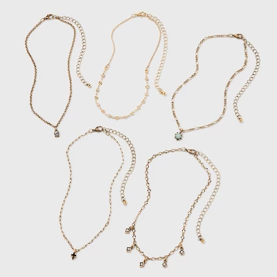 Mixed Charms And Tassel Choker Necklace Set 5pc - Wild Fable™ Gold 3 Mixed Charms And Tassel Choker Necklace Set 5pc - Wild Fable™ Gold