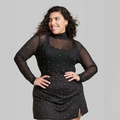 Women's Rhinestone Mesh Mock Turtleneck Top - Wild Fable™ 3 Women's Rhinestone Mesh Mock Turtleneck Top - Wild Fable™