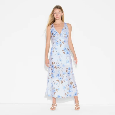 Women's Matte Satin Lace Trim Maxi A-Line Dress - Wild Fable™ 3 Women's Matte Satin Lace Trim Maxi A-Line Dress - Wild Fable™