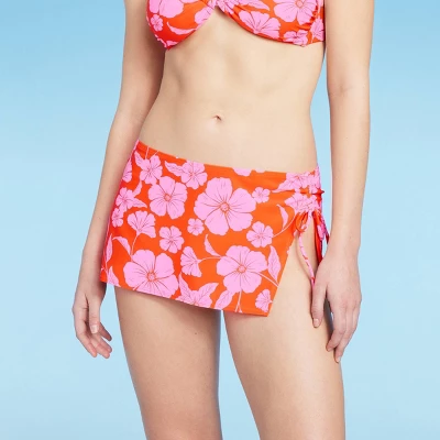 Women's Cinch Side Skirt Cover Up - Wild Fable™ Orange/Pink Tropical Print 7 Women's Cinch Side Skirt Cover Up - Wild Fable™ Orange/Pink Tropical Print - Image 5