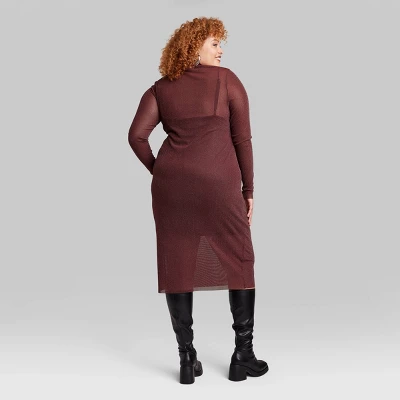 Women's Long Sleeve Lurex Mesh Midi Dress - Wild Fable™ Burgundy 5 Women's Long Sleeve Lurex Mesh Midi Dress - Wild Fable™ Burgundy - Image 3