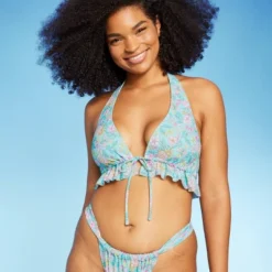 Women's Ruffle Tie-Front Halter Bikini Top - Wild Fable™ Green Floral Print -Thredup Fashion Shop GUEST 659aaea4 52e0 44c9 8073 8bfd4c6d9e7f