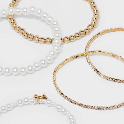 Beaded And Pearl Bow Charm Bracelet Set 5pc - Wild Fable™ Gold 5 Beaded And Pearl Bow Charm Bracelet Set 5pc - Wild Fable™ Gold - Image 3
