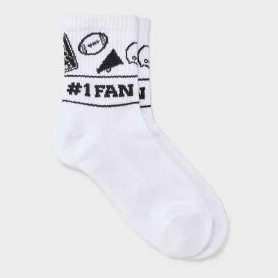 Women's Game Day "#1 Fan" Ribbed Cushioned Mid Crew Socks - Wild Fable™ White/Black 4-10 5 Women's Game Day "#1 Fan" Ribbed Cushioned Mid Crew Socks - Wild Fable™ White/Black 4-10 - Image 3