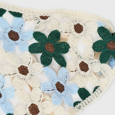Knitted Flowers Headscarf - Wild Fable™ Ivory/Blue/Brown/Green: Floral Polyester Scarf For Fashion 5 Knitted Flowers Headscarf - Wild Fable™ Ivory/Blue/Brown/Green: Floral Polyester Scarf For Fashion - Image 3