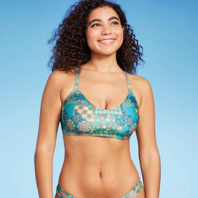 Women's Scoop Front Bralette Bikini Top - Wild Fable™ Blue Patchwork Print 10 Women's Scoop Front Bralette Bikini Top - Wild Fable™ Blue Patchwork Print - Image 8