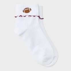 Women's Game Day Embroidered Football Pointelle Bobby Socks With Lettuce Edge Cuff - Wild Fable™ -Thredup Fashion Shop GUEST 7378d7cc 1140 45a0 8c5f ce8f6d28f9af