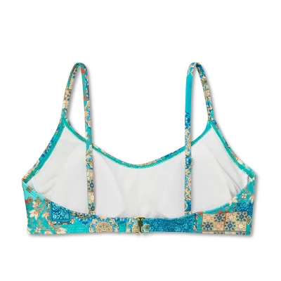 Women's Scoop Front Bralette Bikini Top - Wild Fable™ Blue Patchwork Print 8 Women's Scoop Front Bralette Bikini Top - Wild Fable™ Blue Patchwork Print - Image 6