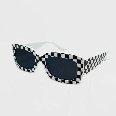 Checkerboard Print Rectangle Sunglasses - Wild Fable™ White 3 Checkerboard Print Rectangle Sunglasses - Wild Fable™ White