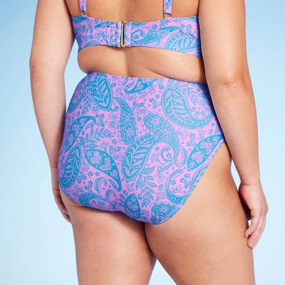 Women's Paisley Print High Waist Medium Coverage High Leg Bikini Bottom - Wild Fable™ Blue/Pink 3 Women's Paisley Print High Waist Medium Coverage High Leg Bikini Bottom - Wild Fable™ Blue/Pink