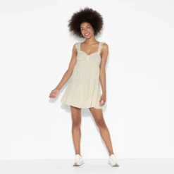 Women's Mini Embroidered Flutter Cap Sleeve Babydoll Dress - Wild Fable™ White