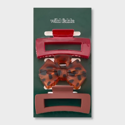 Rectangle And Bow Claw Hair Clip Set 3pc - Wild Fable™ Red/Orange 3 Rectangle And Bow Claw Hair Clip Set 3pc - Wild Fable™ Red/Orange