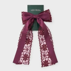 Satin Ribbon/Floral Lace Bow Hair Barrette - Wild Fable™ Burgundy