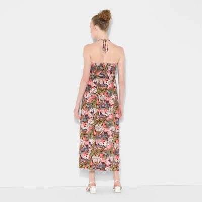 Women's Ruched Maxi Halter A-Line Dress - Wild Fable™ Assorted Pinks Floral 4 Women's Ruched Maxi Halter A-Line Dress - Wild Fable™ Assorted Pinks Floral - Image 2