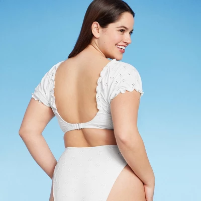 Women's Puff Sleeve Eyelette Bralette Bikini Top - Wild Fable™ White 6 Women's Puff Sleeve Eyelette Bralette Bikini Top - Wild Fable™ White - Image 4