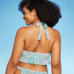 Women's Ruffle Tie-Front Halter Bikini Top - Wild Fable™ Green Floral Print -Thredup Fashion Shop GUEST 94e7e40f fc63 4e5c a885 b2533b3154f8