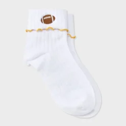 Women's Game Day Embroidered Football Pointelle Bobby Socks With Lettuce Edge Cuff - Wild Fable™ -Thredup Fashion Shop GUEST 9d4c11f8 c2ae 4687 b84b 3932af912ca7