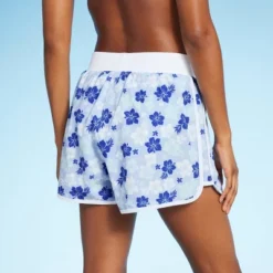 Women's 4" Inseam High Waist Lace-Up Board Shorts - Wild Fable™ Blue Floral Print