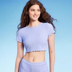 Women's Ruffle Detail Ribbed Short Sleeve Cropped Rashguard - Wild Fable™ Purple 9 Women's Ruffle Detail Ribbed Short Sleeve Cropped Rashguard - Wild Fable™ Purple -Thredup Fashion Shop GUEST ae778006 d718 4b51 af3b 2a50e3c3e5f4