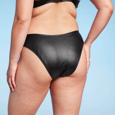 Women's Faux Leather High Leg Extra Cheeky Bikini Bottom - Wild Fable™ Black 3 Women's Faux Leather High Leg Extra Cheeky Bikini Bottom - Wild Fable™ Black